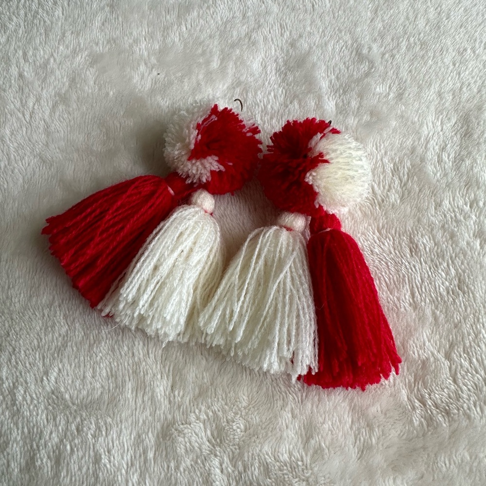 MISA Los Angeles Red and Off-White Yarn Earrings